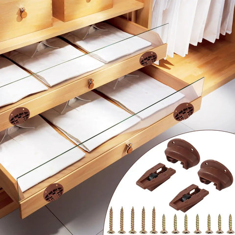 Premium 8 Pack Drawer Slide Replacement Kit Featuring Smooth Roller Tracks Heavy Duty Plastic Guides complete with screws in dresser.