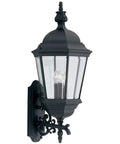 Outdoor Wall Lantern Black Finish With Modern Scroll Detailing, Framed Backplate, Value Collection Sconce for patio and porch