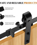 Heavy Duty 8 Ft Double Sliding Barn Door Hardware Kit In Black Carbon Steel With J-Shape Track For Two Doors Installed View