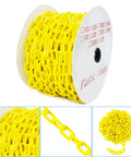 125 Feet Yellow Plastic Safety Barrier Chain With 4 Magnetic Hooks And 1 Chain Cutter For Crowd Control spool close-up