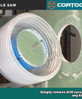Heavy Duty 6-1/4 Inch Bi Metal Hole Saw Kit With Arbor cutting through a drywall surface, showcasing precision drilling