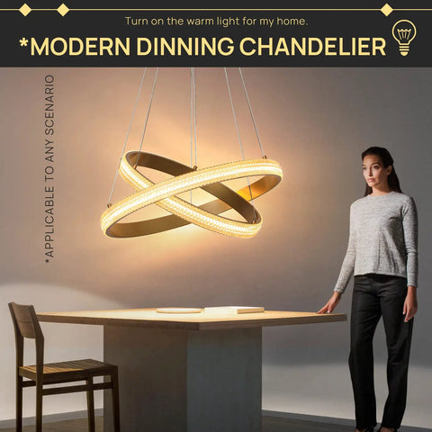 Modern LED Chandelier Dimmable Pendant Light With Two Ring Dope Design for living room dining room shown over dining table