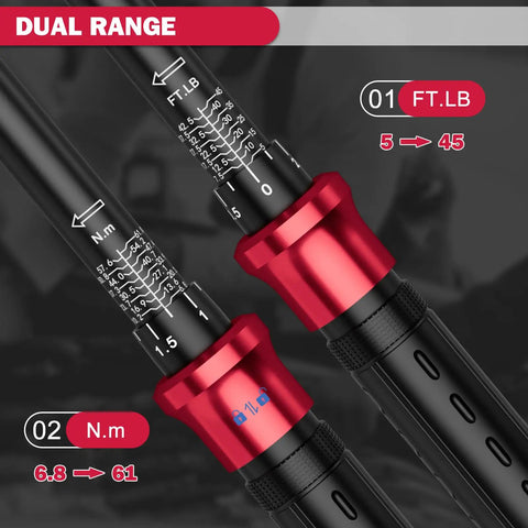 Spark Plug Socket Set With Three Eighths Drive Torque Wrench Magnetic Sockets Twelve Point 14mm 16mm And Six Point Swivel Five Eighths Inch Ten Inch Extension Bar Built For Auto Maintenance And Quick Repairs, dual range torque scales