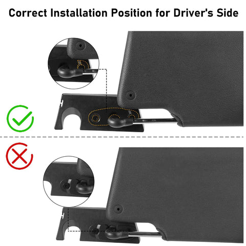 Correct installation position for Heavy Duty Aluminum Sun Visor Repair Kit With Rugged Mounting Clips on driver's side.