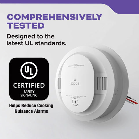 Hardwired Two In One Smoke And Carbon Monoxide Detector With Ten Year Battery Backup, Voice Alerts, Interconnectable LED Warning Indicators, And A Four Pack For Whole Home Safety. UL certified smoke and CO detector