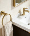 Brushed Gold Toilet Paper Holder And Towel Ring Set All In One Stainless Steel Wall Mount Bathroom Hardware next to sink