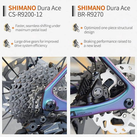 Close-up of gear system on Carbon Road Bike With Ultegra Di2 9270 Electronic Shifting, showing Shimano components.