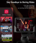 S3 Black Home Exercise Bike With Magnetic Resistance display showing YESOUL FITNESS app interface with courses and metrics.