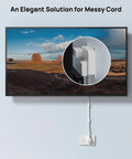 Mounted TV setup with 3 Outlet Power Strip With 3 USB Ports And 10 Foot Cord, Flat Plug, Wall Mountable Desktop Charging Station