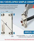 Side view of Heavy Duty Ferrule Crimping Tool Kit with wire connected to AWG26-4/0 crimper jaw, highlighting dimensions.