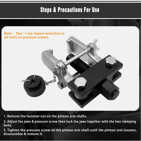 Beefy Heavy Duty Pitman Arm Puller With Adapter And Adjustable Jaws Bearing And Gear Removal Tool shown with instructions