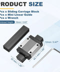 Two Pack MGN15C Linear Bearing Carriage Blocks With Mini Guide And Wrench, detailed size specifications shown.