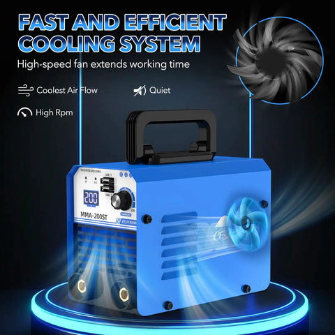 Mini Stick Welder 110V 200A Portable Inverter Welding Machine With Hot Start And IGBT 5 Rods Included Plug And Play showing cooling system.