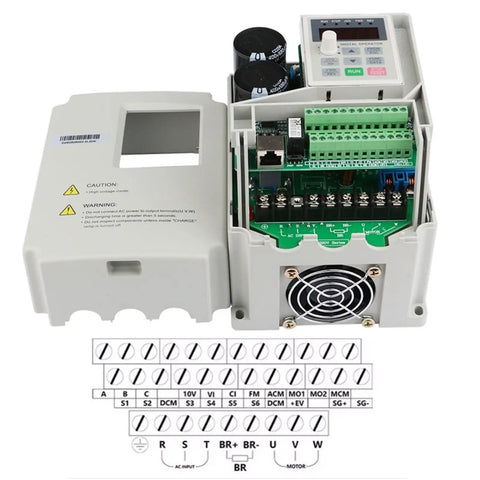 2.2kW VFD Inverter for CNC Machines, 220V 1-Phase or 3-Phase Input, Precise Variable Speed Control with wiring diagram