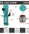 Heavy Duty Three Phase Machine Tool Cooling Pump Delivering Fast Coolant Liquid Circulation For Industrial Machining Jobs Tough 250 Watt Electric Fluid Transfer Unit, dimensions and specifications.