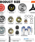 Heavy Duty Weed Eater Blade Kit With Adapter For Trimmer Includes 9x36 Carbide Tipped Blades, size comparison and components.