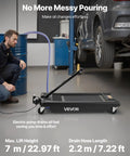 Low Profile Oil Drain Pan 17 Gallon Tank With Electric Pump And Flex Hose For Trucks Atvs Leak Proof Fluid Extractor in garage.