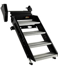 Quad RV Entry Steps 4.0 Premium With Lift Assist Gas Struts 30 Inch Wide Step XL Top Tread 8 Inch Rise, black metal RV stairs
