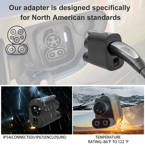 Plug Right In With This Boss Level NACS To CCS Adapter, engineered for rugged North American standards, showcasing waterproof features.