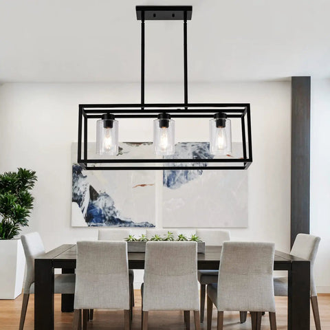 Farmhouse Kitchen Island Pendant Lighting Fixture With Clear Glass Shades, 3-Light Dope Modern Contemporary Chandelier over dining table