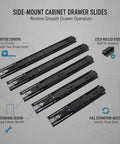Side-Mount Drawer Slides For Cabinets, Cold-Rolled Steel Replacement Hardware, Full Extension Glides For Kitchen And Furniture