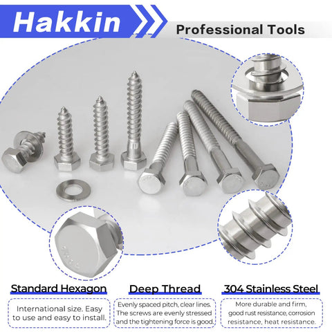 Heavy Duty Stainless Steel Lag Bolts Kit For Wood With Washers 92 Piece Set Includes Hex Lag Screws in multiple sizes displayed on table