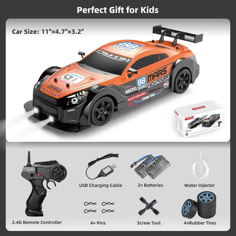 4WD RC Drift Car 1:16 Scale With 2.4GHz Remote, High Speed Up To 18 KMH, LED Headlights, Dual Batteries, Durable Shell, Drifting Tires