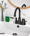 Matte Black 4 Inch Centerset 3 Hole Bathroom Faucet With Two Handles Lead Free Copper Pop Up Drain SUS304 Stainless Steel