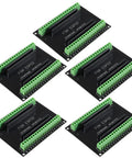Sweet ESP32 Breakout Terminal Adapter 38 Pin 5 Pack Circuit Boards with green screw terminals shown from above.