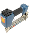 Pro Grade Pneumatic Air Brad Nailer For Precision Woodworking And Ceiling Installations Tough Cast Alloy side view with grip