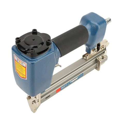 Pro Grade Pneumatic Air Brad Nailer For Precision Woodworking And Ceiling Installations Tough Cast Alloy side view with grip