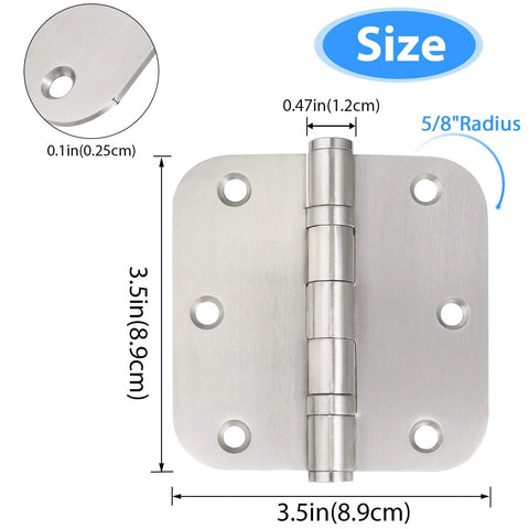 Stainless steel door hinge, 3.5 x 3.5 in, ball bearing, 5/8 in radius corners, heavy-duty, silver, 3-pack