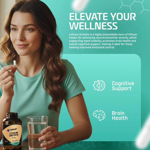 Woman holding Lithium Orotate 5 Mg Brain Health Supplement For Focus And Clarity Mind Fuel With Bioavailable Trace Mineral