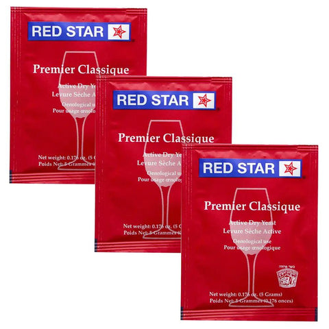 1 Gallon Fruit Wine Making Kit Upgrade With Mini Auto Siphon Includes Recipe Book And Step By Step Instructions Hydrometer Test Jar Optional No Fuss Glass Or Plastic Carboy Choice Easy Home Brew Setup For Beginners showing Red Star yeast packets