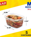 Medium Rectangle Food Storage Containers With Lids, BPA Free Plastic, Airtight Leak Resistant, Microwave Safe, 24 Oz, shown with pasta