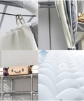 Heavy Duty Portable Wardrobe Closet With Zipper Dust Shield Cover And Sturdy Hanging Rods Plus Spacious Shelves close-up of hanging clips and fabric