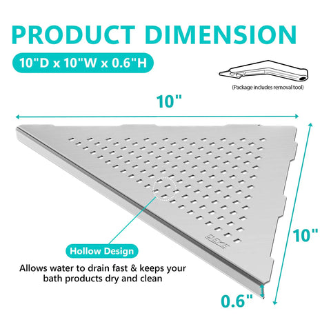Corner Shower Shelves 10 Inch Recessed Tile Shelves Brushed Nickel 304 Stainless Steel No Drill 2 Pack Hold Up To 15 Lbs Each 90 Degree Corner Bathroom Organizer Fits Most Tile Showers