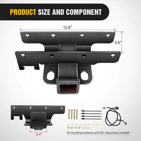 2 Inch Rear Hitch Receiver Kit For 2007 To 2018 Jeep Wrangler JK 4 Door And Unlimited With 4 Pin Wiring Harness
