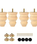 4 Inch Unfinished Bun Feet For Couch, Sofa, Cabinet And Ottoman, set of 4, solid wood with pre-drilled M8 bolts and installation hardware