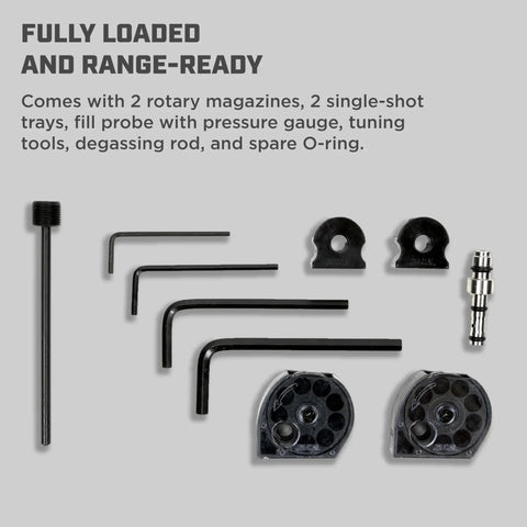 Accessories for Hard Hitting.25 Caliber PCP Air Rifle With Side Lever Action Delivers 900 FPS, Black Finish, Built For Hunting.
