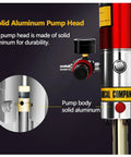 Solid aluminum pump head detail of Built Like A Tank Heavy Duty Pneumatic Grease Pump For 55 Gallon Drums With 16 Foot Hose.
