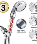 Kickin High Pressure Handheld Shower Head With 59 Inch Hose And Bracket, Vortex Turbo Spray, Ionic Filter, Water Saving 3 Modes