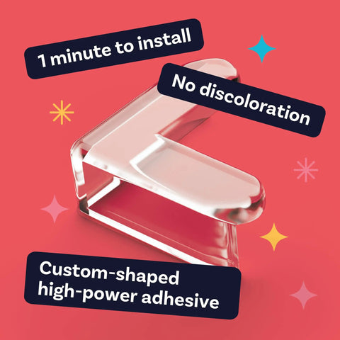Clear Corner Protector Guards For Furniture Edges Baby Proof Bumpers And Cushions To Cover Sharp Table And Cabinet Edges PVC Durable 12 Pack With Easy Peel And Stick Adhesive For Quick Install showing clear PVC corner guard with adhesive.