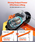 VEVOR 2200 Lbs Electric Pickup Truck Crane With Hoist & Wireless Remote, detailed motor and cable lifting capacities.