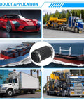 Product application collage with images of vehicles and ships featuring an exhaust bellows boot for Alpha Gen 1 and 2 and Bravo 1 2 3 outdrives replacement marine exhaust hose corrugated pipe built tough fit for R MR Alpha One Gen II and Blackhawk drives easy install.