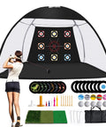 10x7Ft Golf Practice Net With Mat, Built Tough 420D Oxford Cloth And 210G Nylon Mesh, Backyard Hitting Drive Net With Accessories