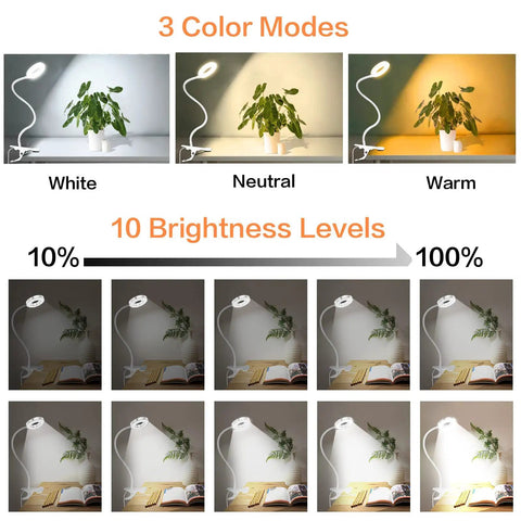 Lit Desk Clamp Lamp With LED Ring Light Featuring 3 Color Temperatures And 10 Brightness Levels Each For A Total Of 30 Modes
