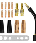 Cool 18 Piece Mig Welding Torch Kit For M6 Mb15 Ak15 includes contacts, nozzles, and a wrench for MIG welding.