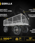 Heavy Duty Steel Utility Garden Cart Hauls Up To 1000 Pounds With Removable Sides 13 Inch Pneumatic Tires And Convertible Pull Or Tow Handle