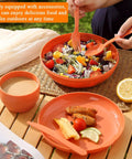 Lightweight Six Piece Camping Mess Kit With Nesting Bowl Plate Cup Spoon Fork Knife And Carry Bag For Easy Outdoor Meals